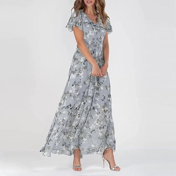 Women's Floral Maxi Dress for Formal Wedding Guests | Flared Design
